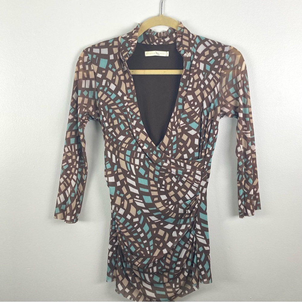 Weston Wear Anthropologie faux wrap abstract top tunic small